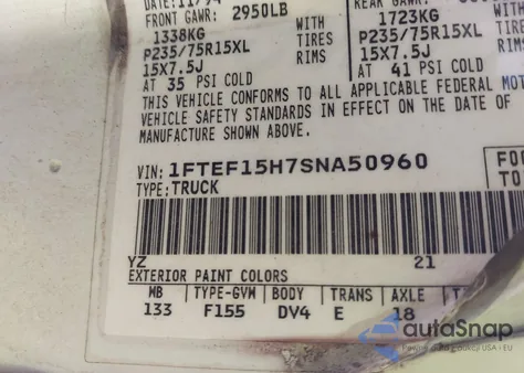 1995 Ford F150 from USA, damaged, VIN 1FTEF15H7SNA50960